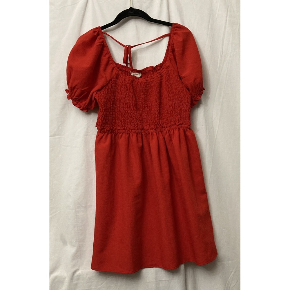 Altar'd State Women's Red‎ Puff Sleeve Lined Mini Dress w/Neck Strings- SZ M